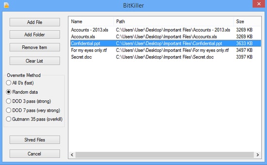 BitKiller - Good file shredders for Windows