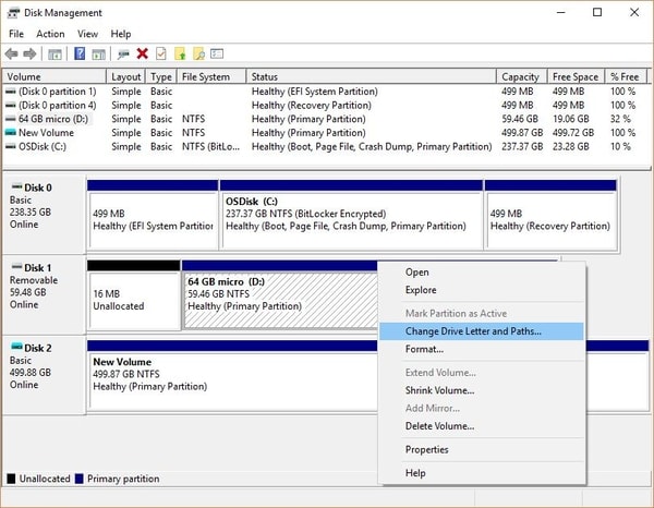 select the ‘Change Drive Letter and Paths