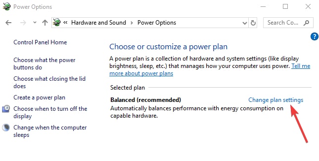 Change Plan Settings in Power Options