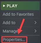 Choose on game properties in Steam