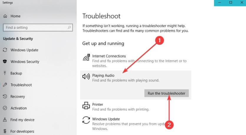 Click On Playing Audio Option Then Click On Run the Troubleshooter