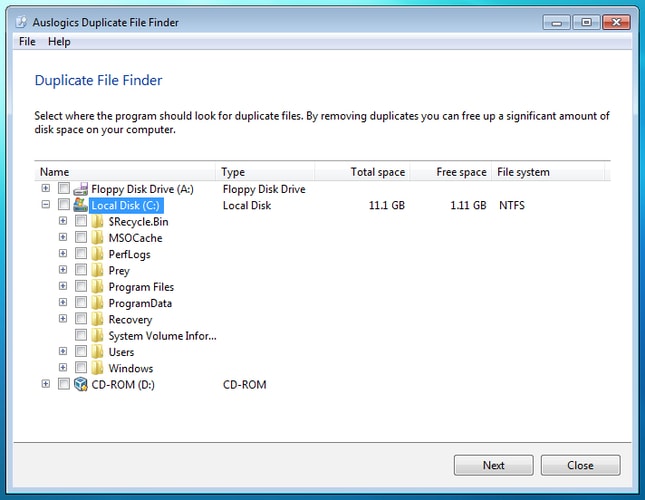 Location Select with Auslogics Duplicate File Finder