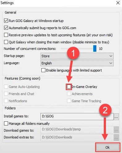 Unmark In-Game Overlay in Game Setting