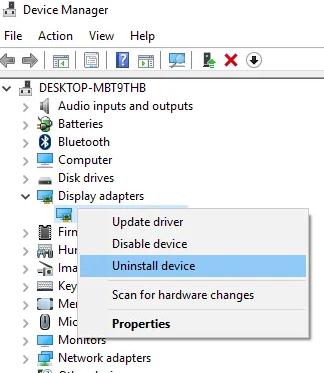 choose the Uninstall device option