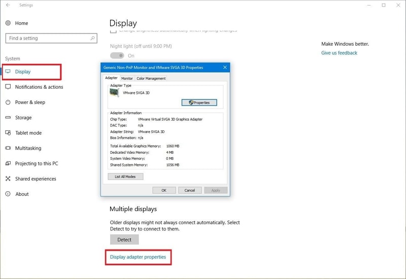 elect the Display adapter properties option