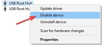 Find USB Root Hub and Then Right Click On It and Select Disable From Menu