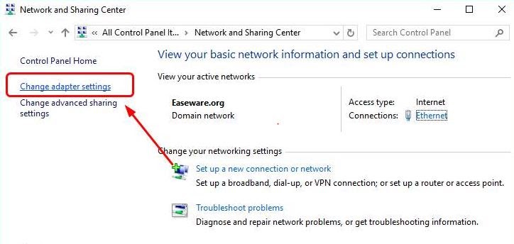 In Network & Sharing Option Click on Change Adapter Settings