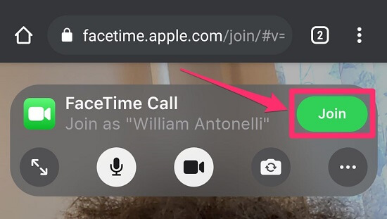 Join button for Facetime call