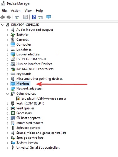 Navigate the Monitors in Device Manager