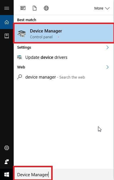 Type Device Manager and Select Best Match From Appeared Search Result
