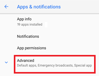 Advanced options in apps and notification