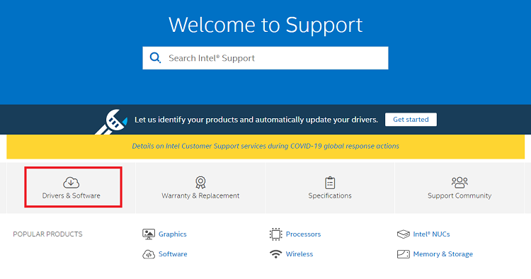 choose drivers & software in Intel website