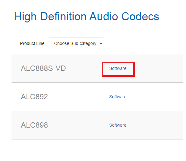 Click On Software Link Next To Your Sound Card