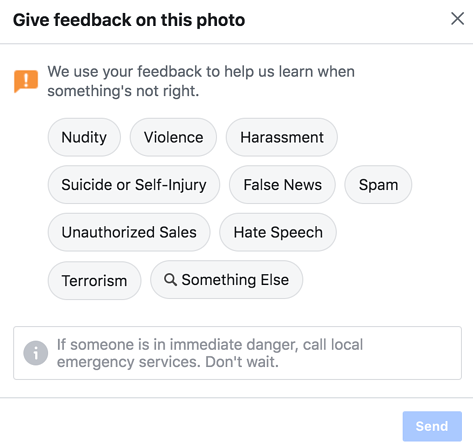 Facebook feedback window