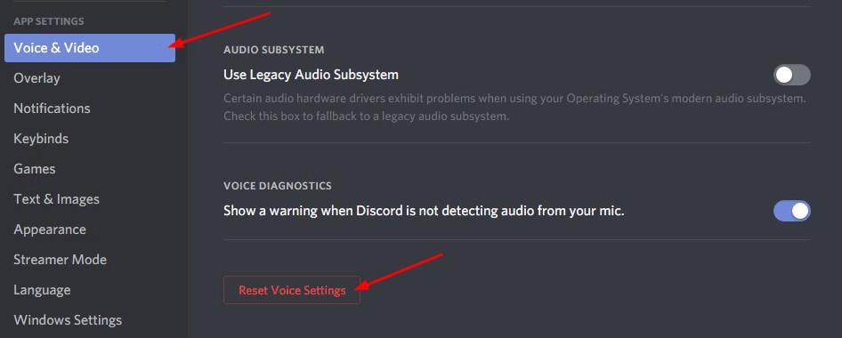 Reset Voice Settings to Fix Discord Mic not Working