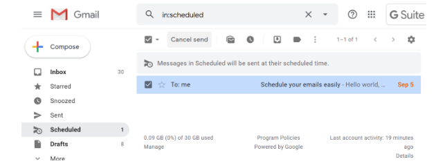 Check scheduled mail