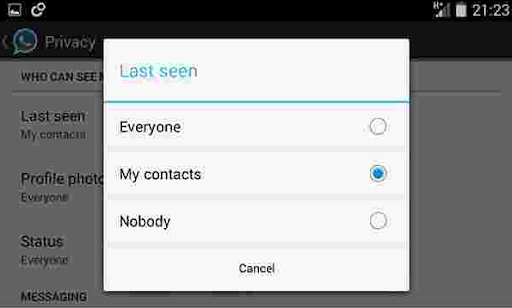 Last Seen option on whatsapp