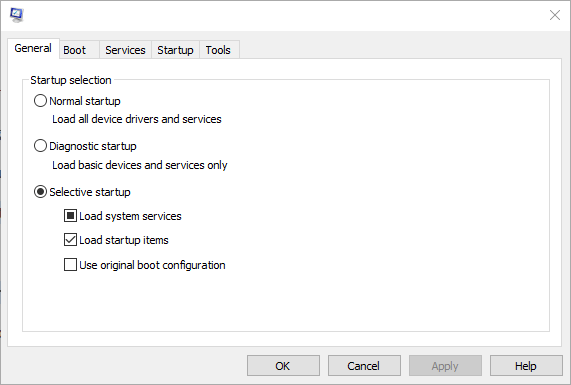 System Configuration window,