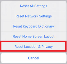 Reset Location and Privacy