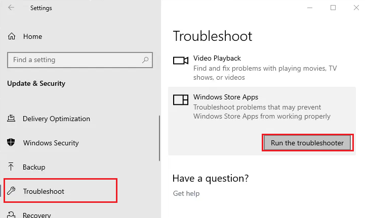 run the troubleshooter of windows store apps