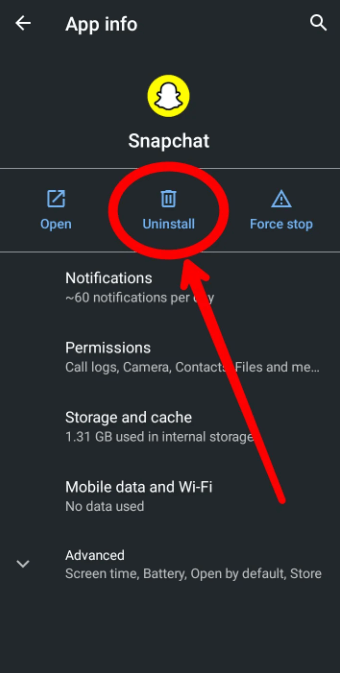 uninstall the Snapchat application