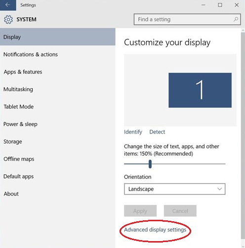 Windows Advance Display Settings